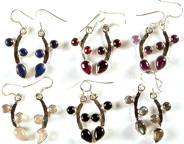 Lot of Six Gemstone Earrings (Lapis Lazuli, Garnet, Amethyst, Rose Quartz, Black Onyx and Labradorite)