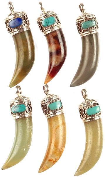 Lot of Six Jade Claw Pendants with Turquoise