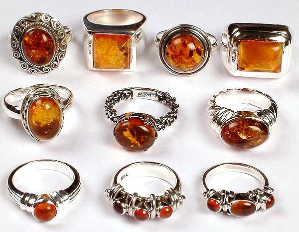 Lot of Ten Amber Rings