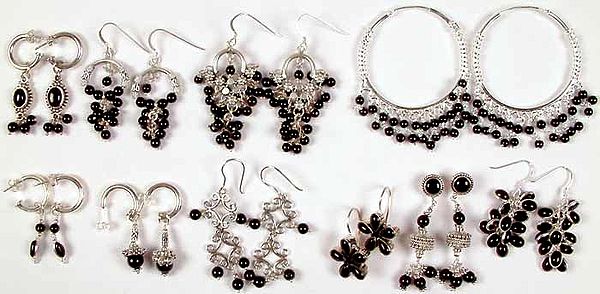 Lot of Ten Black Onyx Earrings