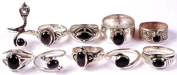 Lot of Ten Black Onyx Rings