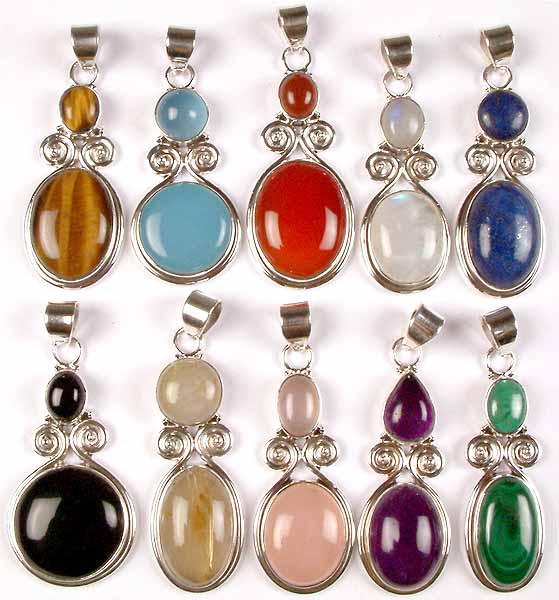 Lot of Ten Double Stone Pendants with Spiral
