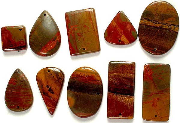 Lot of Ten Drilled Picture Jasper Cabochons