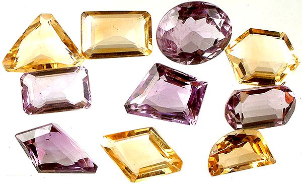 Lot of Ten Faceted Amethysts and Citrines