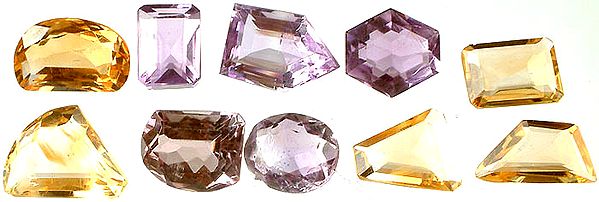 Lot of Ten Faceted Amethysts and Citrines