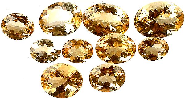 Lot of Ten Faceted Citrine Ovals