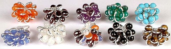 Lot of Ten Gemstone Bunch Rings with Central Flower