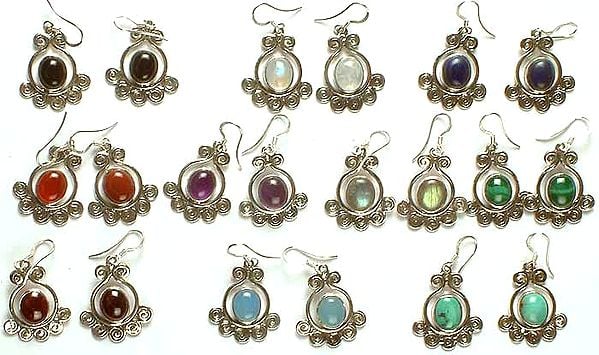 Lot of Ten Gemstone Earrings (Black Onyx, Rainbow Moonstone, Lapis Lazuli, Carnelian, Amethyst, Labradorite, Malachite, Garnet, Blue Chalcedony, & Turquoise)
