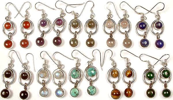 Lot of Ten Gemstone Earrings<br>(Carnelian, Amethyst, Labradorite, Rose Quartz, Lapis Lazuli, Black Onyx, Rainbow Moonstone, Turquoise, Tiger Eye & Malachite)