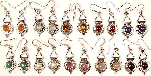 Lot of Ten Gemstone Earrings<br>(Carnelian, Rainbow Moonstone, Tiger Eye, Garnet, Lapis Lazuli, Malachite, Pearl, Amethyst, Rose Quartz and Black Onyx)