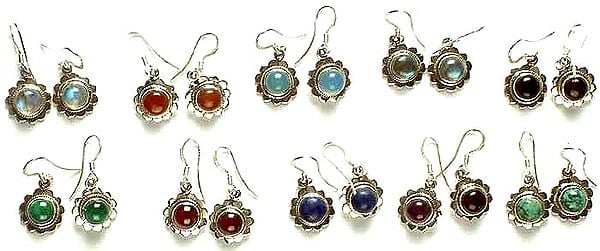 Lot of Ten Gemstone Earrings<br>(Rainbow Moonstone, Carnelian, Blue Chalcedony, Labradorite, Black Onyx, Malachite, Garnet, Lapis Lazuli, Amethyst & Turquoise)