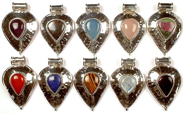 Lot of Ten Gemstone Pendants with Dimples