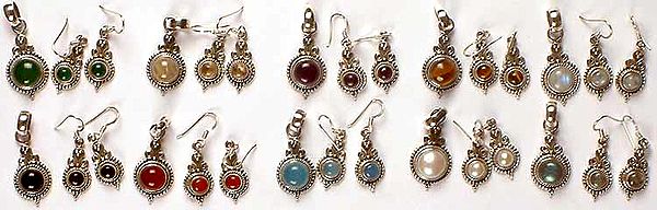Lot of Ten Gemstone Pendants with Matching Earrings