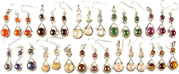 Lot of Ten Gemstone Pendants with Matching Earrings<br>(Carnelian, Black Onyx, Rainbow Moonstone, Malachite, Amethyst, Lapis Lazuli, Golden Rutile, Garnet, Rose Quartz & Tiger Eye)