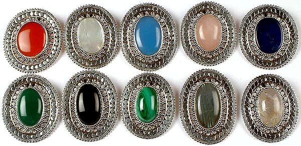Lot of Ten Gemstone Pendants<br>(Carnelian, Shell, Blue Chalcedony, Rose Quartz, Lapis Lazuli, Green Onyx, Black Onyx, Malachite, Labradorite & Golden Rutile)