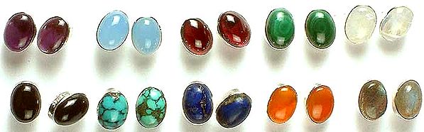 Lot of Ten Gemstone Tops (Amethyst, Blue Chalcedony, Garnet, Malachite, Rainbow Moonstone, Black Onyx, Turquoise, Lapis Lazuli, Carnelian, & Labradorite)