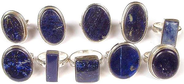Lot of Ten Lapis Lazuli Rings