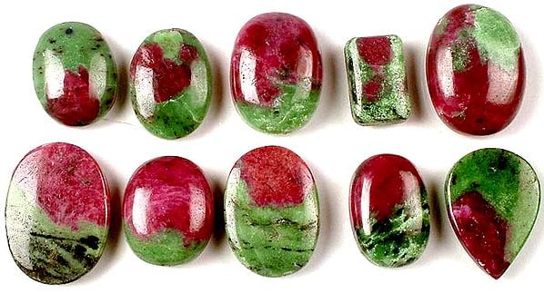 Lot of Ten Ruby Zoisite Cabochons