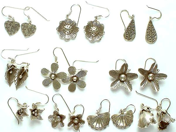 Lot of Ten Sterling Flower Earrings