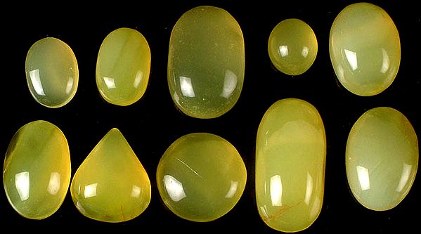 Lot of Ten Yellow Chalcedony Cabochons