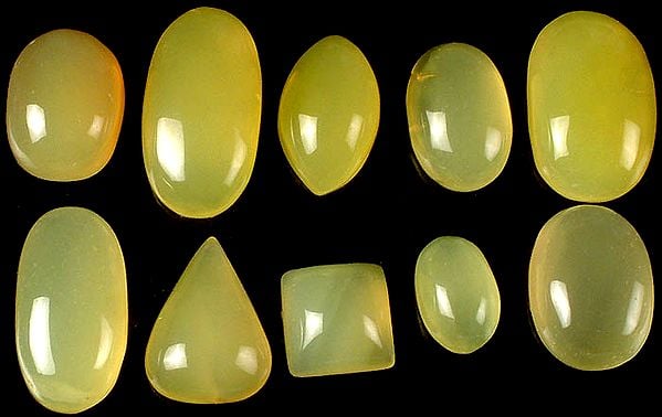 Lot of Ten Yellow Chalcedony Cabochons