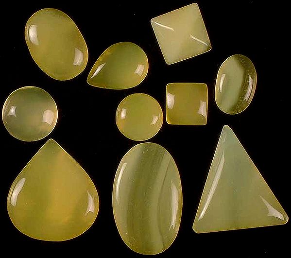Lot Of Ten Yellow Chalcedony Undrilled Cabochons
