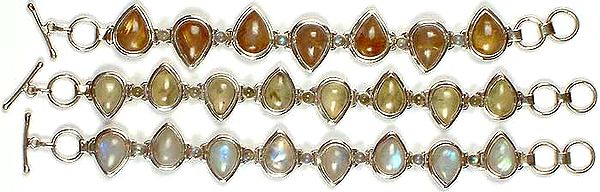 Lot of Three Gemstone Bracelets<br>(Tourmalinated Quartz, Prehnite & Rainbow Moonstone)