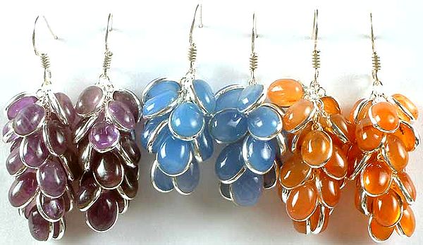 Lot of Three Gemstone Bunch Earrings (Amethyst, Blue Chalcedony and Carnelian)
