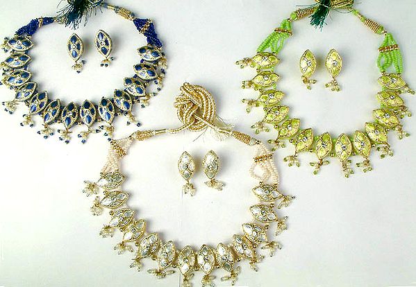 Lot of Three Marquis Necklaces with Matching Earrings Set
