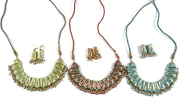Lot of Three Mughal Necklaces with Earrings Set
