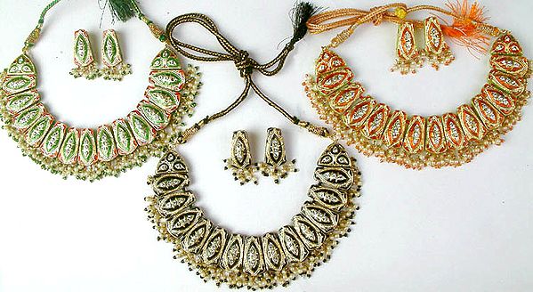 Lot of Three Mughal Necklaces with Matching Earrings Set