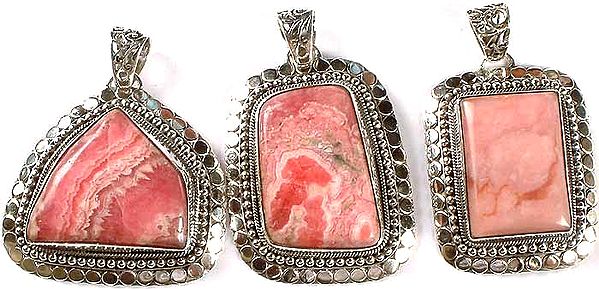 Lot of Three Pink Pendants (Rhodochrosite and Pink Opal)
