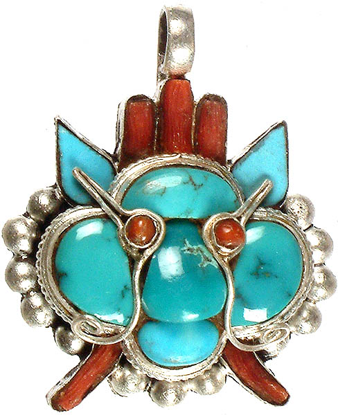 Mahakala Pendant with Turquoise and Coral