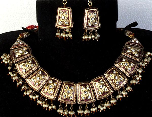Mahogany Bridal Necklace and Earrings Set with Cut Glass