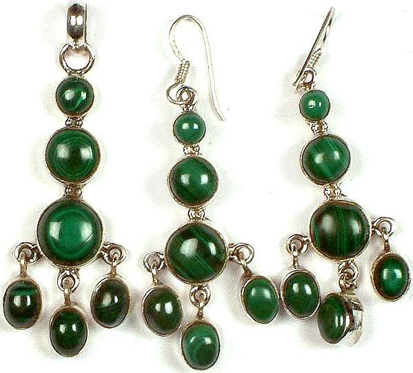 Malachite Chandelier Pendant with Matching Earrings