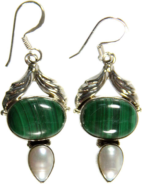 Malachite Earrings with Pearl