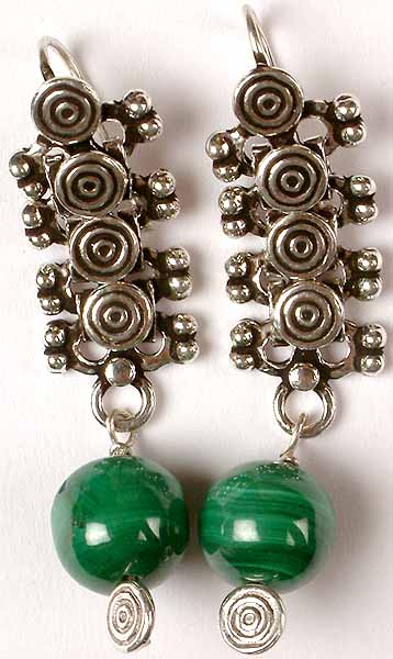 Malachite Earrings with Spirals
