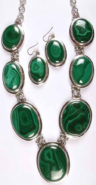 Malachite Necklace & Earrings Set