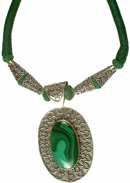 Malachite Necklace with Green Cord