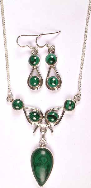 Malachite Necklace with Matching Earrings Set