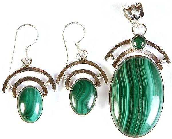 Malachite Oval Pendant with Earrings Set