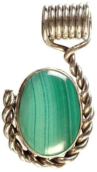 Malachite Oval Pendant with Knotted Rope