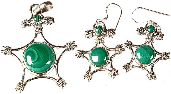Malachite Pendant with Earrings Set