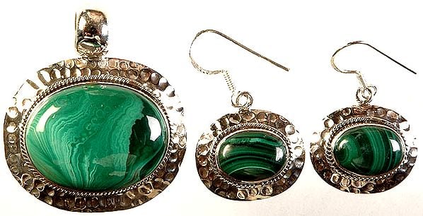 Malachite Pendant with Earrings Set