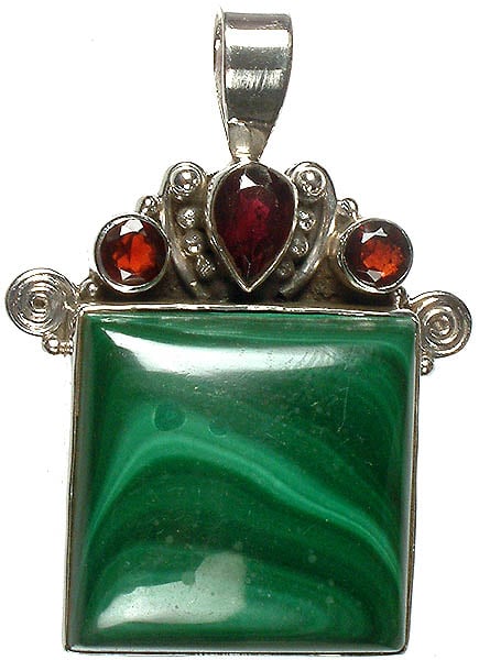 Malachite Pendant with Faceted Garnet