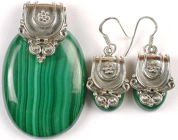 Malachite Pendant with Matching Earrings