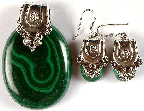 Malachite Pendant with Matching Earrings
