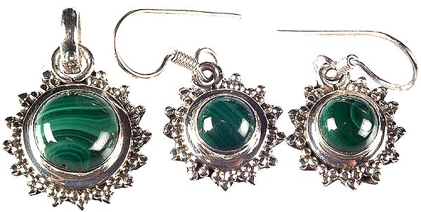 Malachite Pendant with Matching Earrings Set
