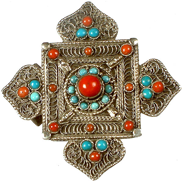 Mandala Box Pendant with Coral and Turquoise