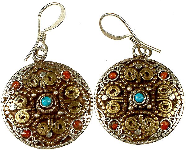 Mandala Earrings with Coral and Central Turquoise